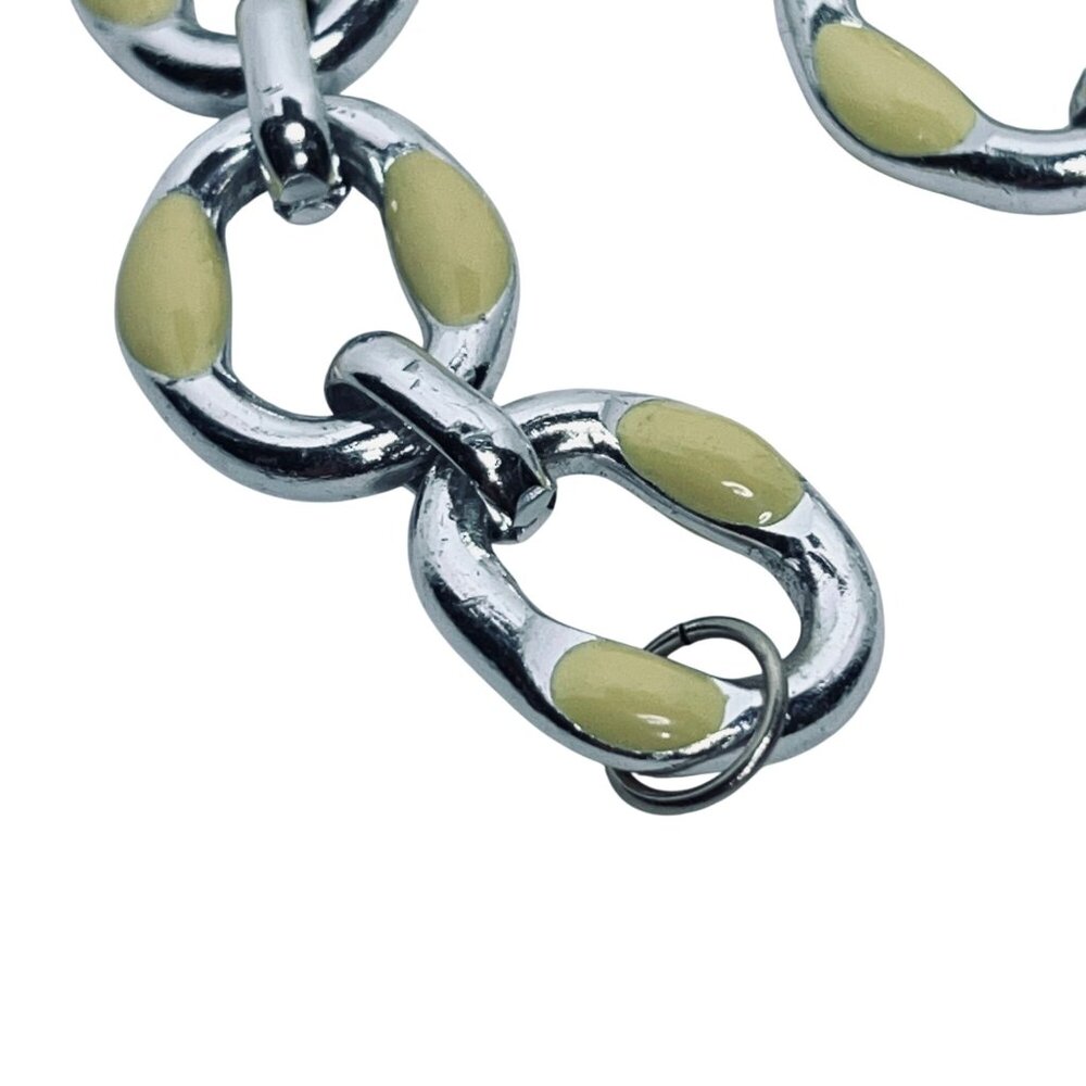 Vintage Silver Tone & Cream Enamel Chain Necklace & Bracelet Set (5664) - Picture 9 of 12